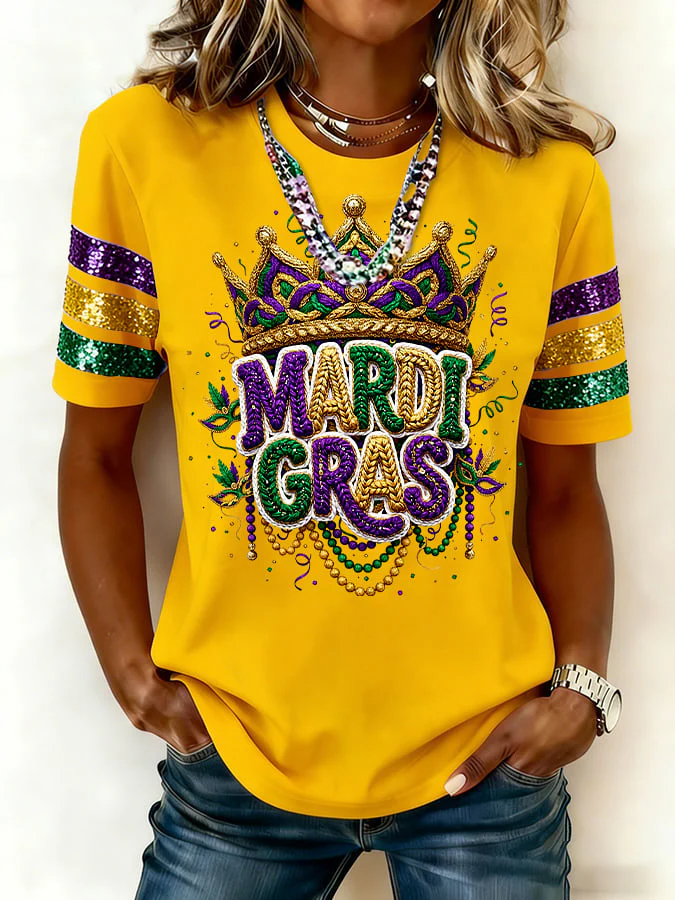 [Christmas Gifts]Women's Casual Fashion Mardi Gras  Print T-Shirt - Image 3