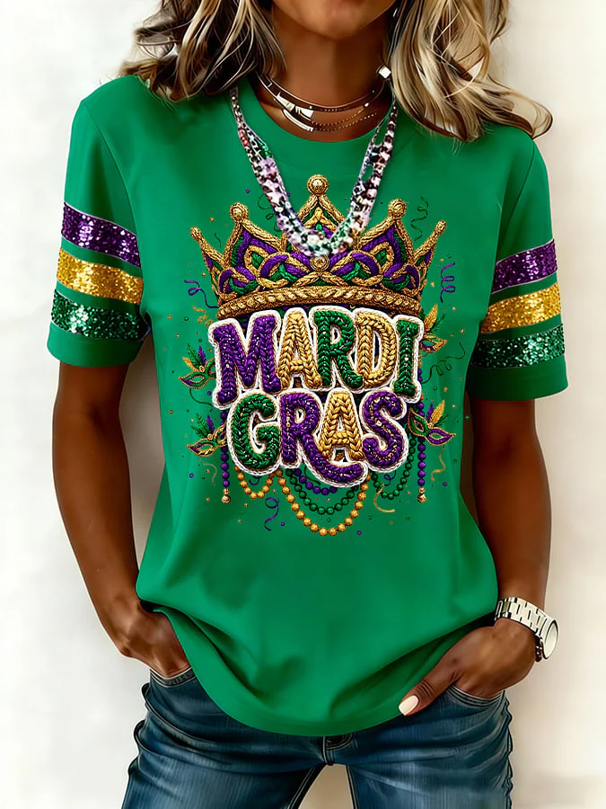 [Christmas Gifts]Women's Casual Fashion Mardi Gras  Print T-Shirt - Image 4