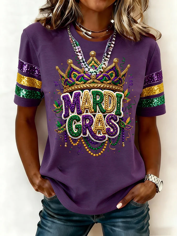 [Christmas Gifts]Women's Casual Fashion Mardi Gras  Print T-Shirt - Image 5