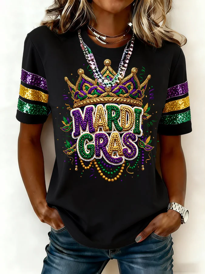 [Christmas Gifts]Women's Casual Fashion Mardi Gras  Print T-Shirt - Image 6