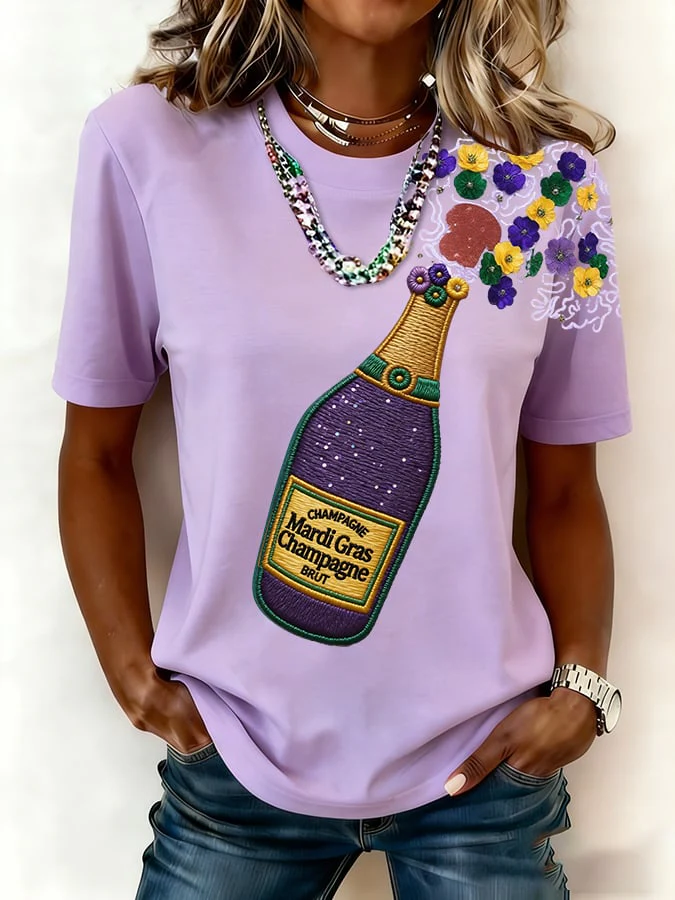 Women's casual fashion Mardi Gras print T-shirt
