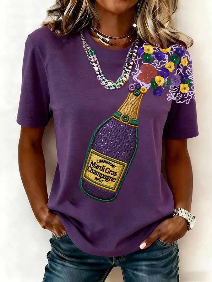 Women's casual fashion Mardi Gras print T-shirt - Image 2