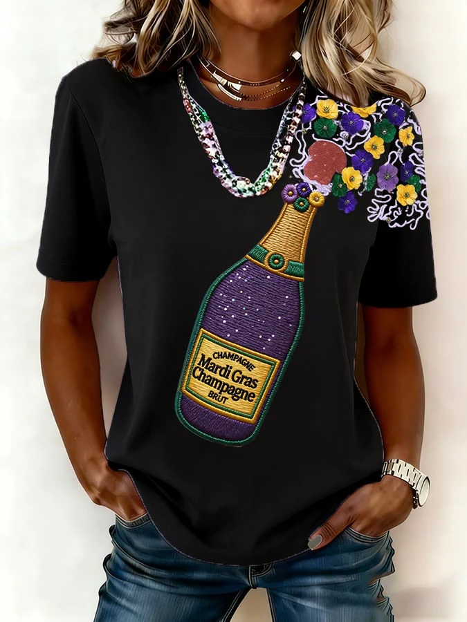 Women's casual fashion Mardi Gras print T-shirt - Image 3