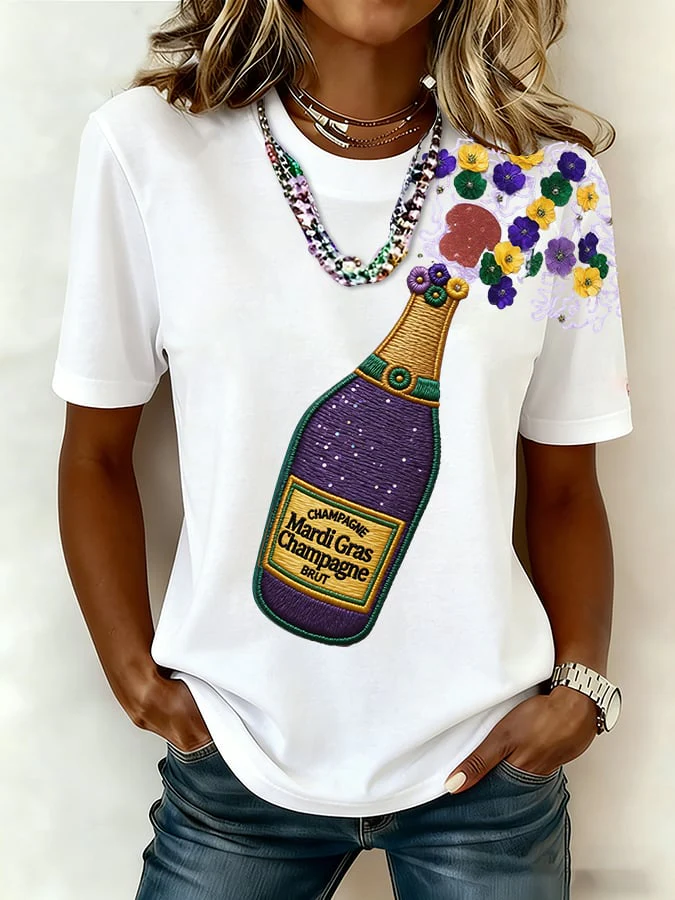 Women's casual fashion Mardi Gras print T-shirt - Image 4