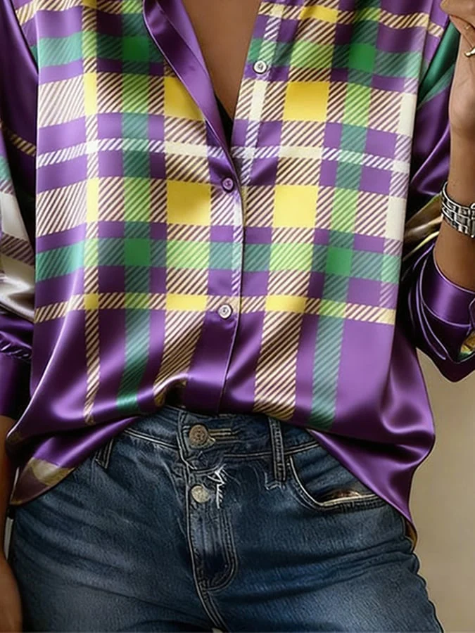 Women'S Casual Lapel Color-Block Printed Shirt - Image 3