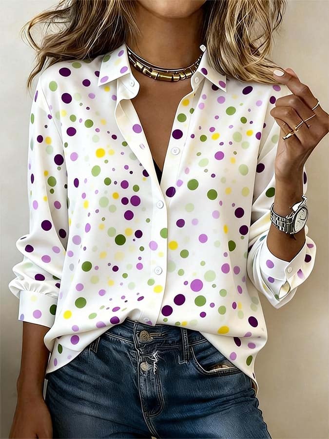 Women'S Casual Lapel Color-Block Printed Shirt
