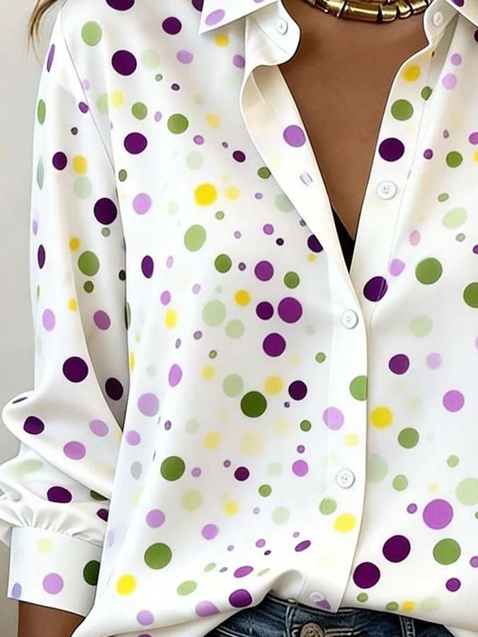 Women'S Casual Lapel Color-Block Printed Shirt - Image 3