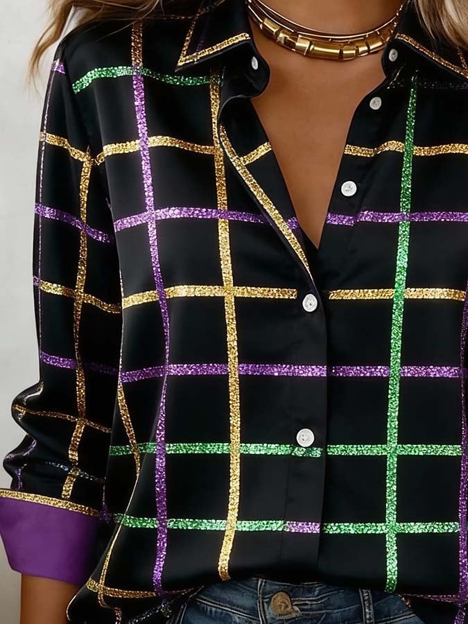 Women'S Casual Lapel Color-Block Printed Shirt - Image 3