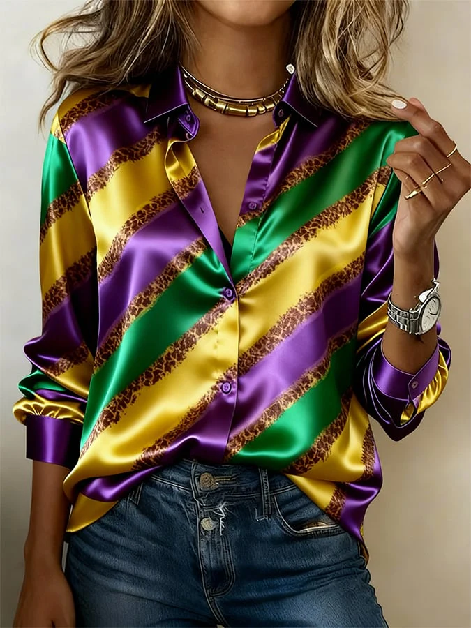 Women'S Casual Lapel Color-Block Printed Shirt