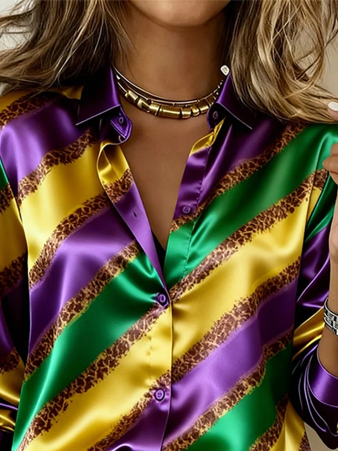 Women'S Casual Lapel Color-Block Printed Shirt - Image 2