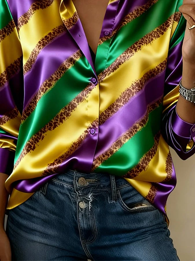 Women'S Casual Lapel Color-Block Printed Shirt - Image 3