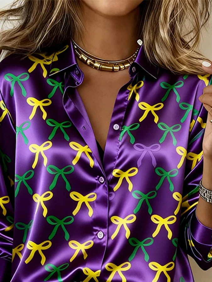 Women'S Casual Lapel Color-Block Printed Shirt - Image 2