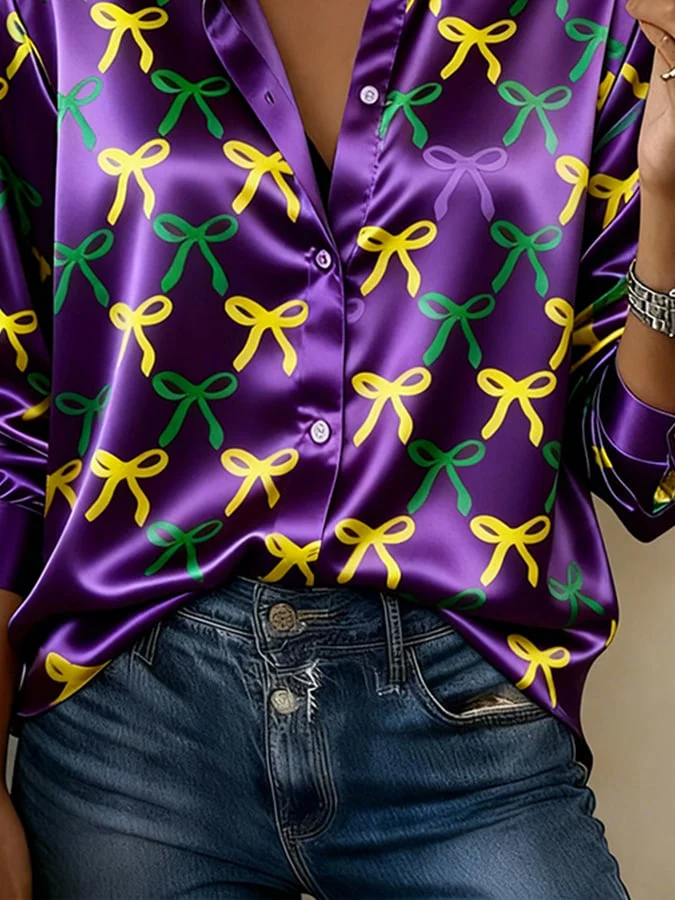 Women'S Casual Lapel Color-Block Printed Shirt - Image 3