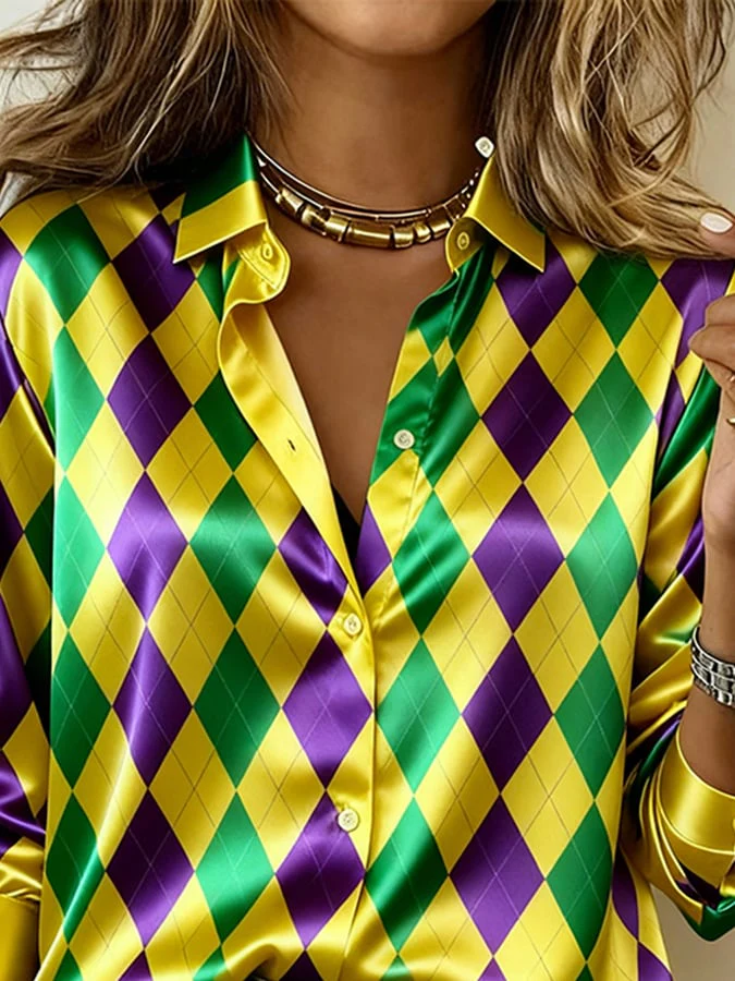 Women'S Casual Lapel Color-Block Printed Shirt - Image 2