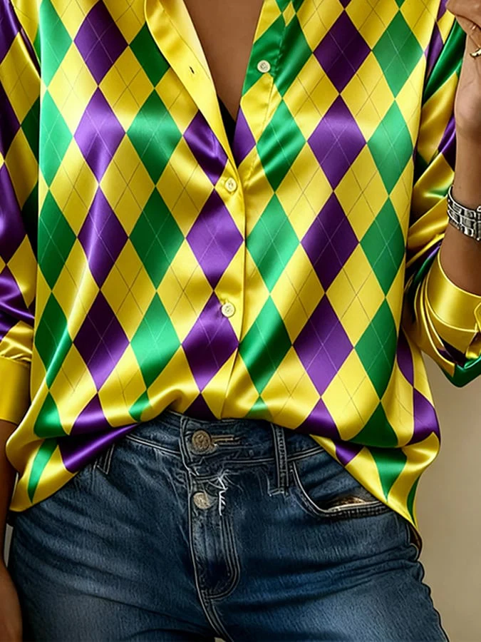 Women'S Casual Lapel Color-Block Printed Shirt - Image 3