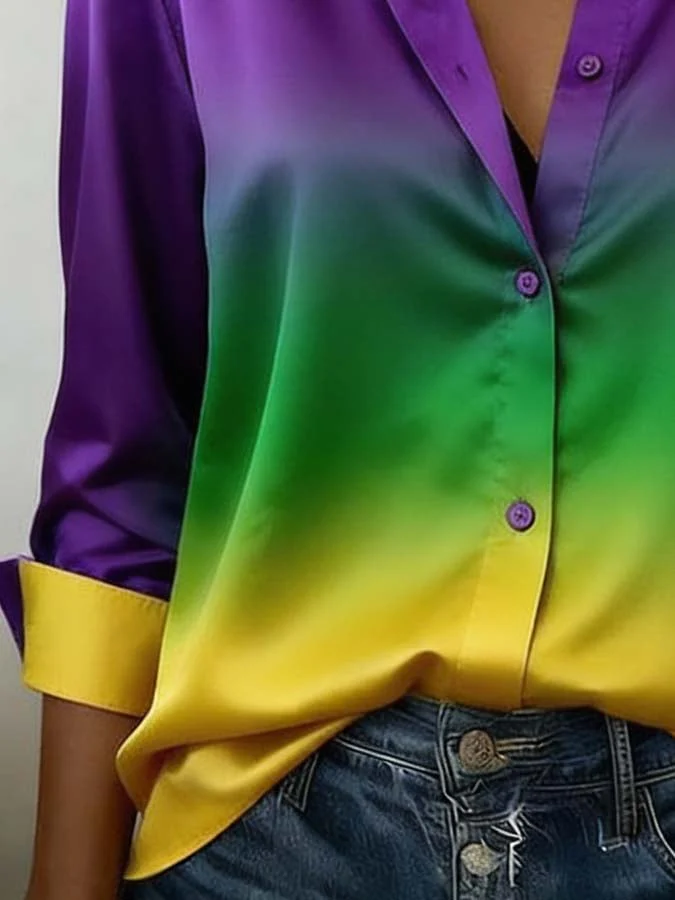 Women'S Casual Lapel Color-Block Printed Shirt - Image 2