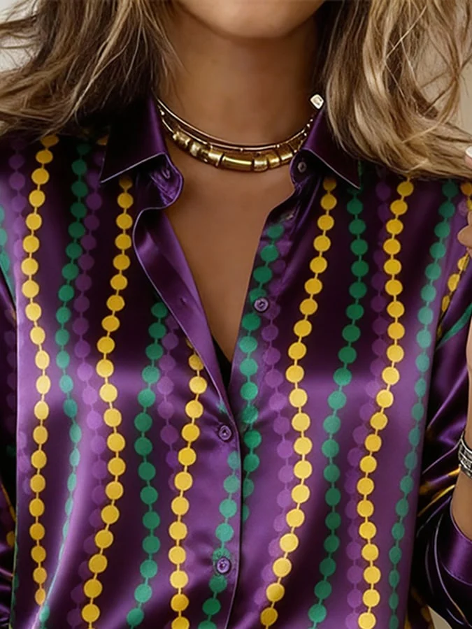 Women'S Casual Lapel Color-Block Printed Shirt - Image 2