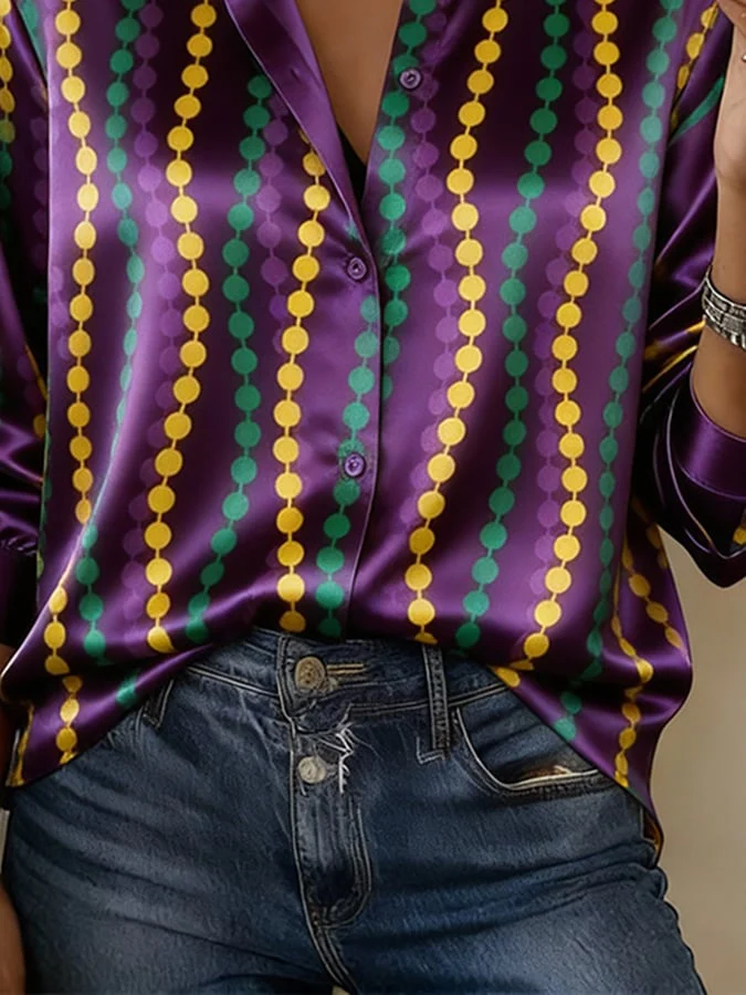 Women'S Casual Lapel Color-Block Printed Shirt - Image 3