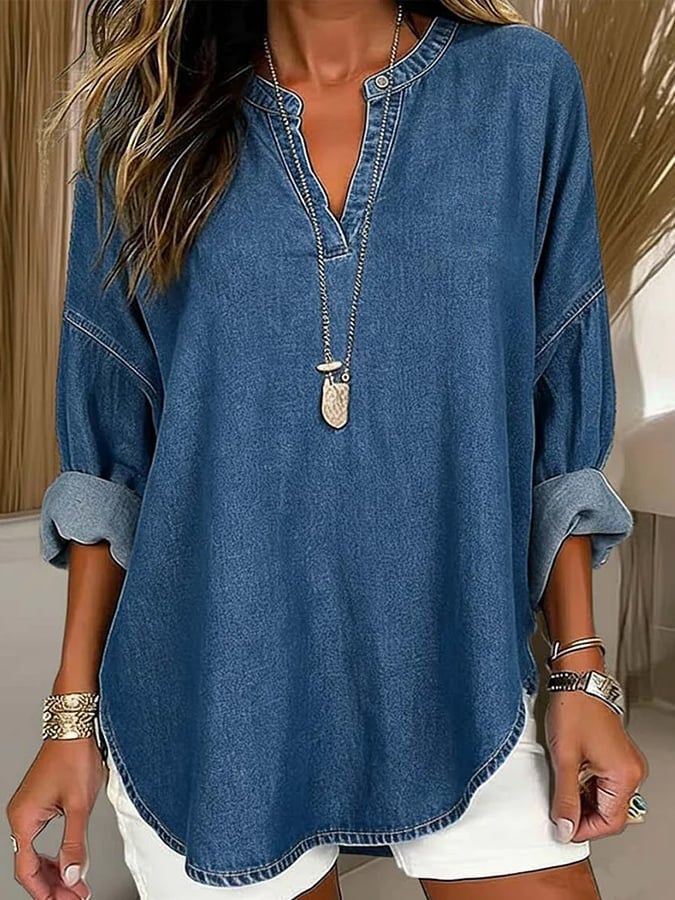 Women's Casual Long-sleeved Washed Cotton Denim Shirt