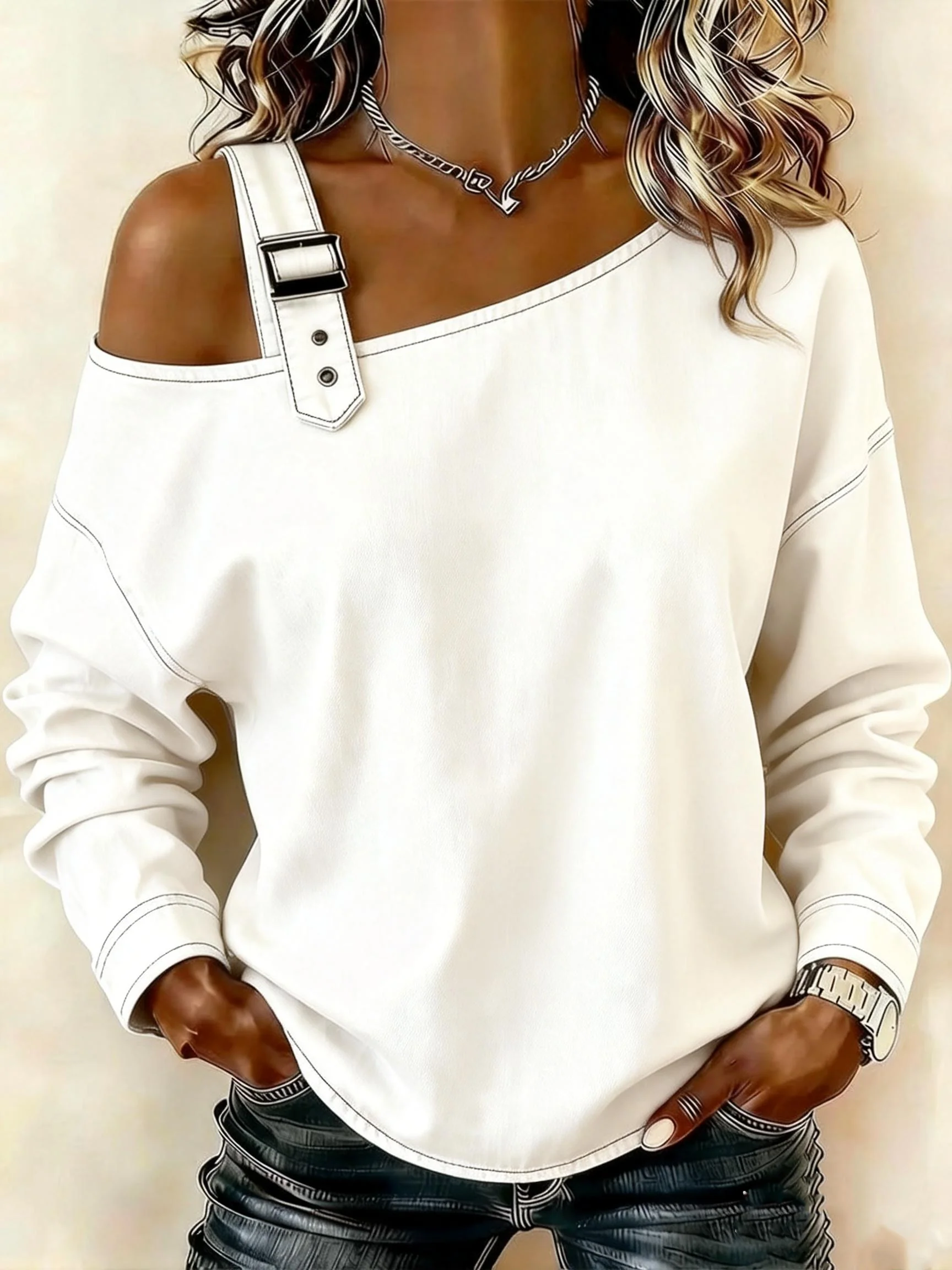 Women's Casual Long-Sleeved Washed Cotton Denim Top - Image 2