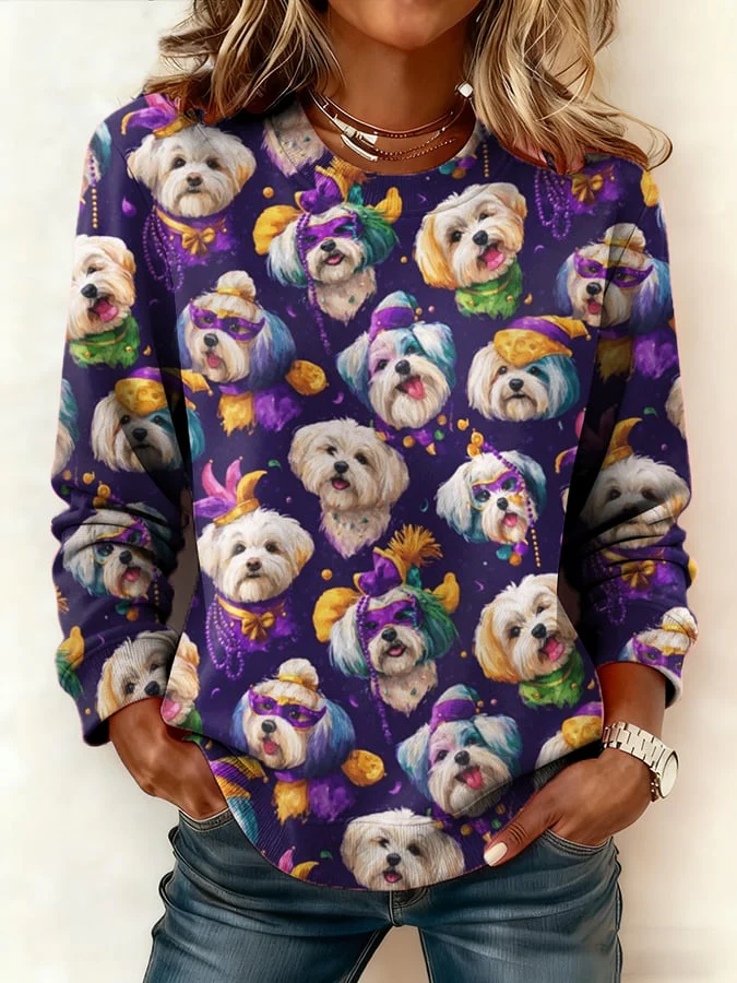 Women's casual Mardi Gras Dog sweatshirt