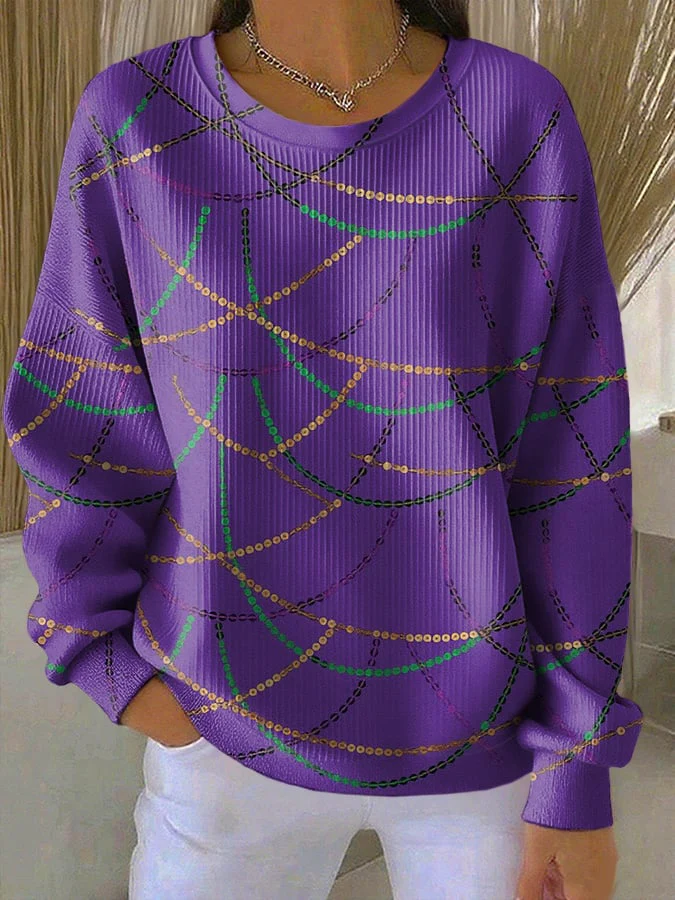Women'S Casual Mardi Gras Print Sweatshirt