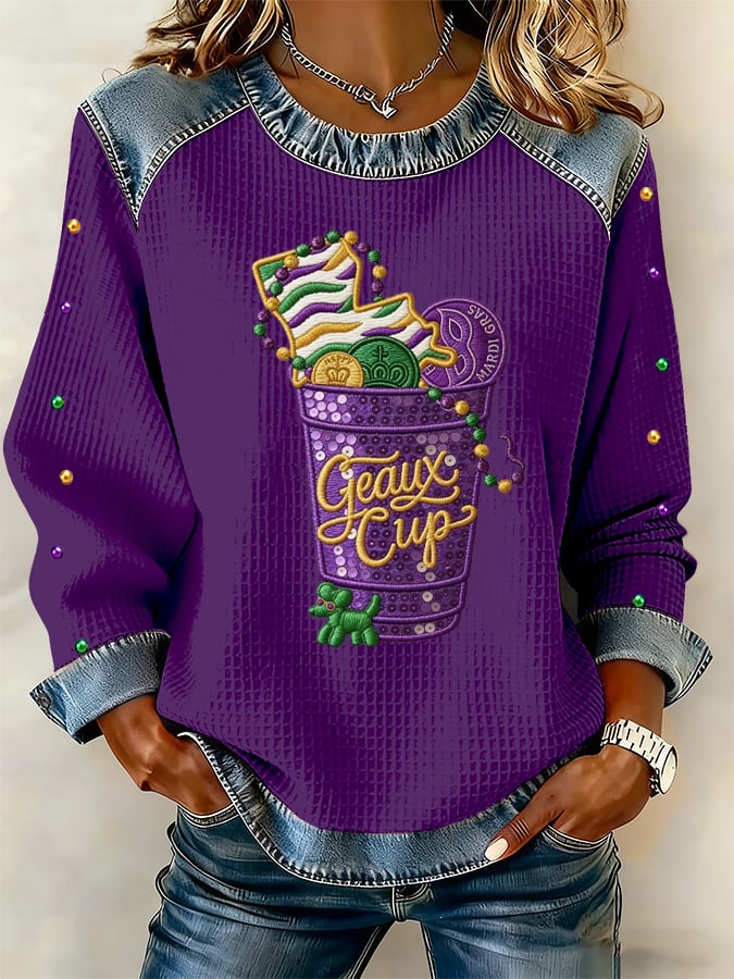 Women's Casual Mardi Gras Print Sweatshirt - Image 2