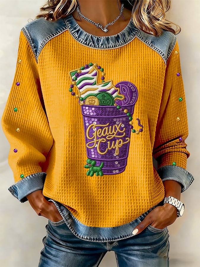 Women's Casual Mardi Gras Print Sweatshirt - Image 3