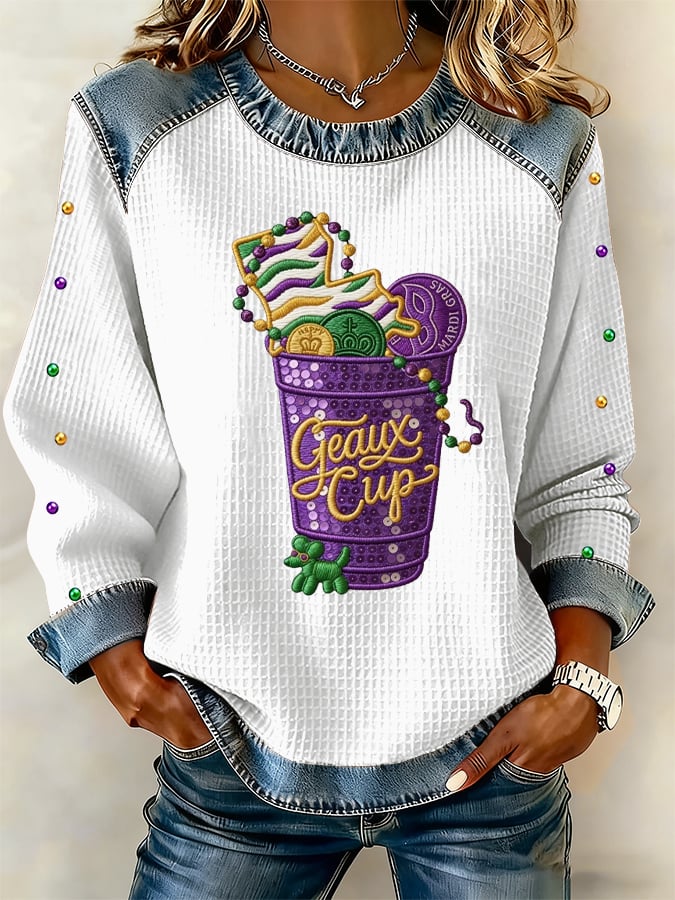 Women's Casual Mardi Gras Print Sweatshirt - Image 4