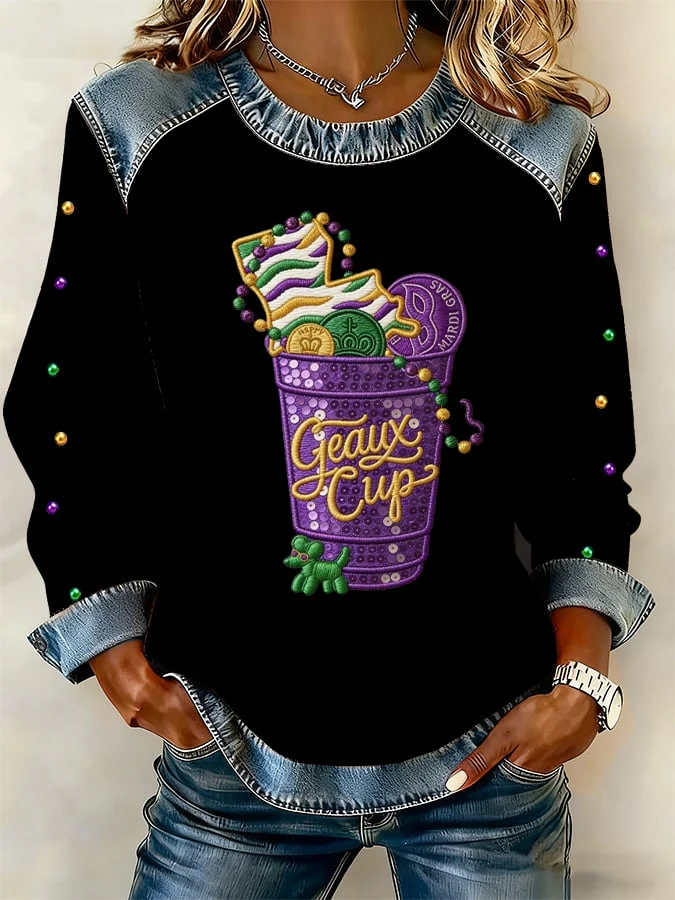 Women's Casual Mardi Gras Print Sweatshirt - Image 5