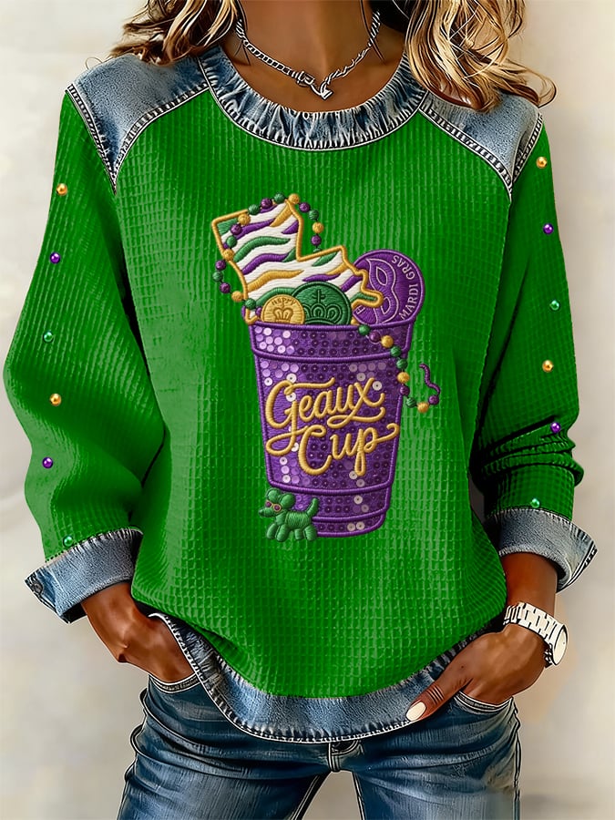 Women's Casual Mardi Gras Print Sweatshirt - Image 6