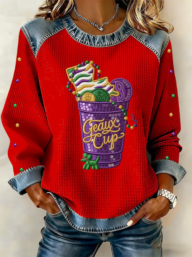 Women's Casual Mardi Gras Print Sweatshirt - Image 7