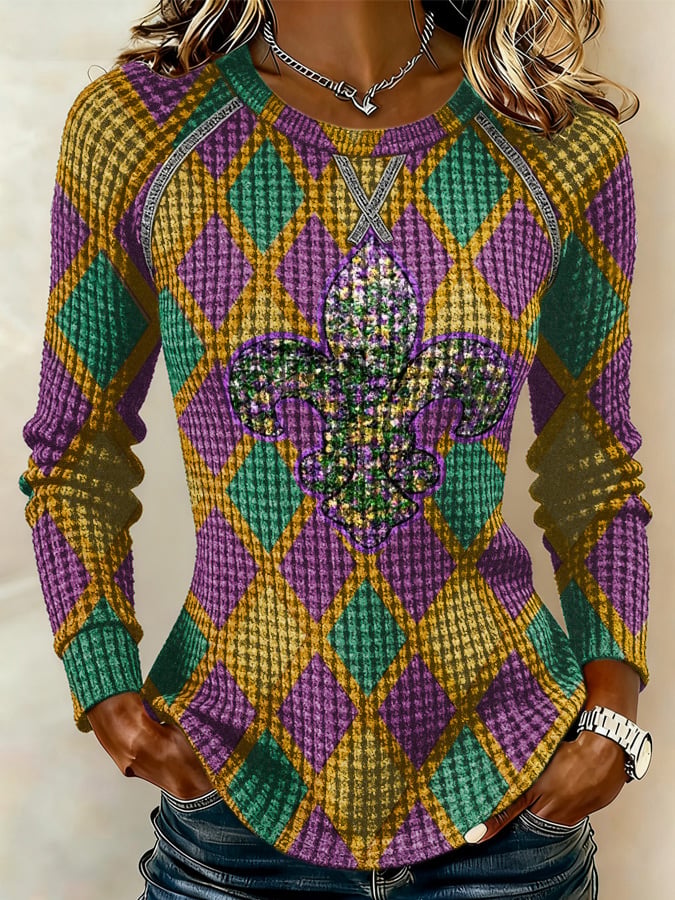 Women'S Casual Mardi Gras Print Sweatshirt