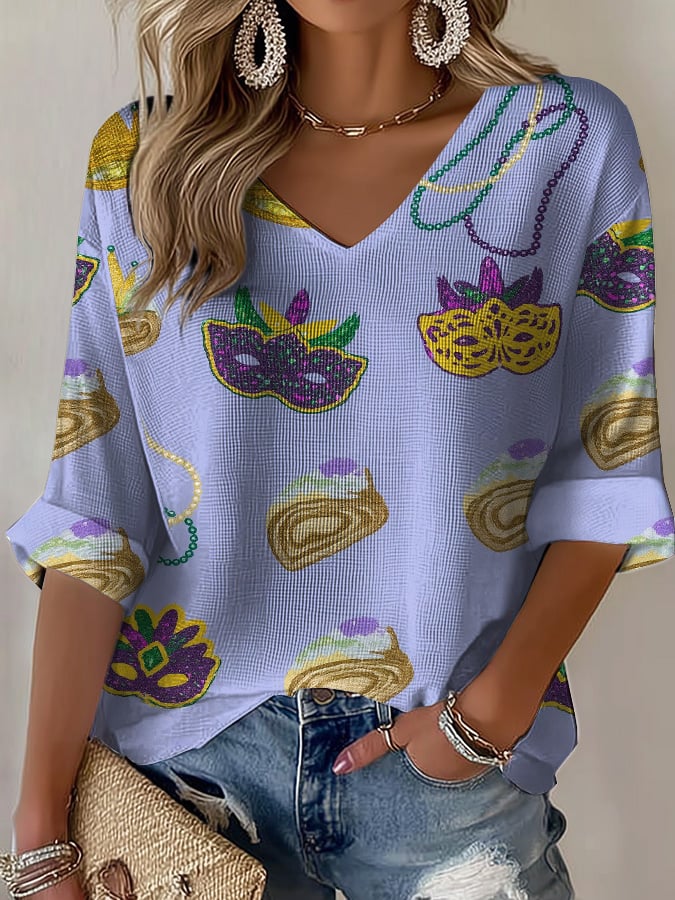Women'S Casual Mardi Gras Print T-Shirt