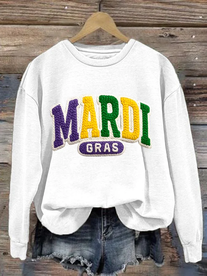 Women'S Casual Mardi Gras Printed Sweatshirt - Image 3