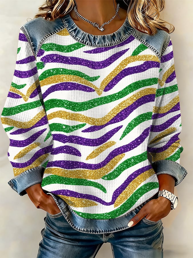 Women's casual Mardi Gras tiger-print sweatshirt