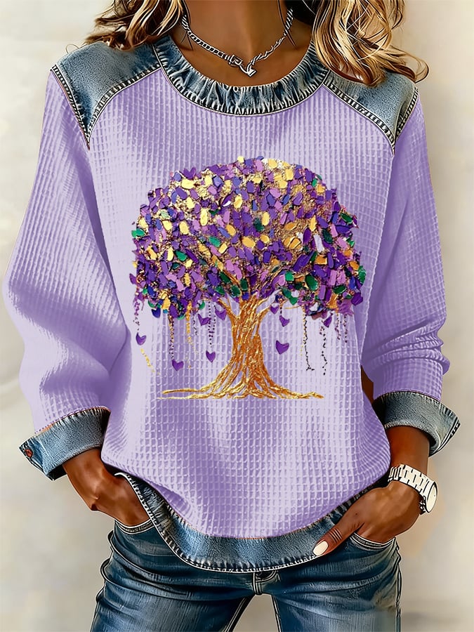 Women's Casual Mardi Gras Waffle Pattern Sweatshirt