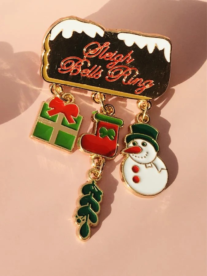 Women'S Casual Patchwork Christmas Brooch Pullover Top (Detachable Brooch) - Image 4
