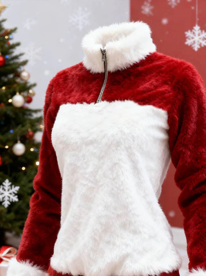 Women'S Casual Plush Contrast Color Stitching Christmas Sweatshirt - Image 2
