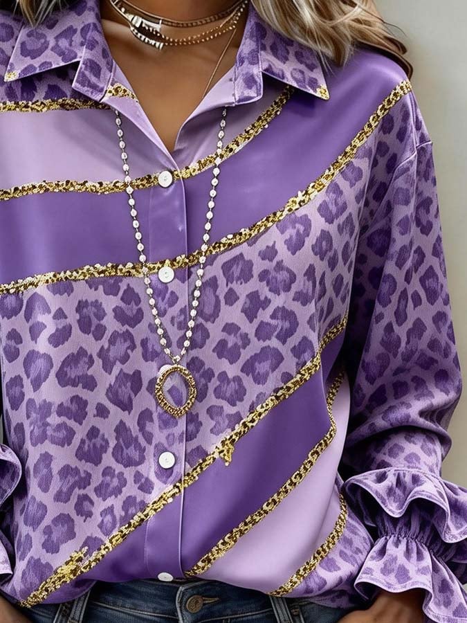 Women'S Casual Printed Shirt With Ruffle Sleeves - Image 3