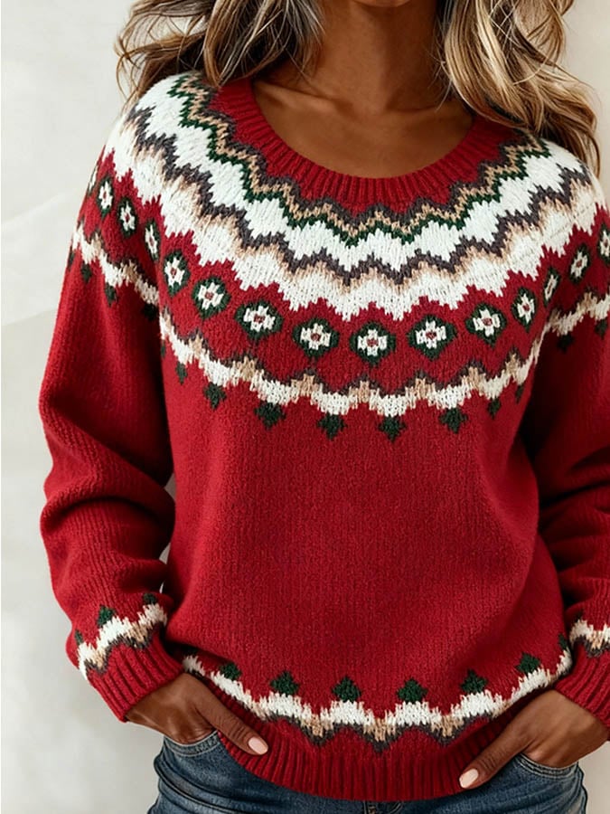 Women'S Casual Round Neck Christmas Color-Blocked Sweater - Image 2