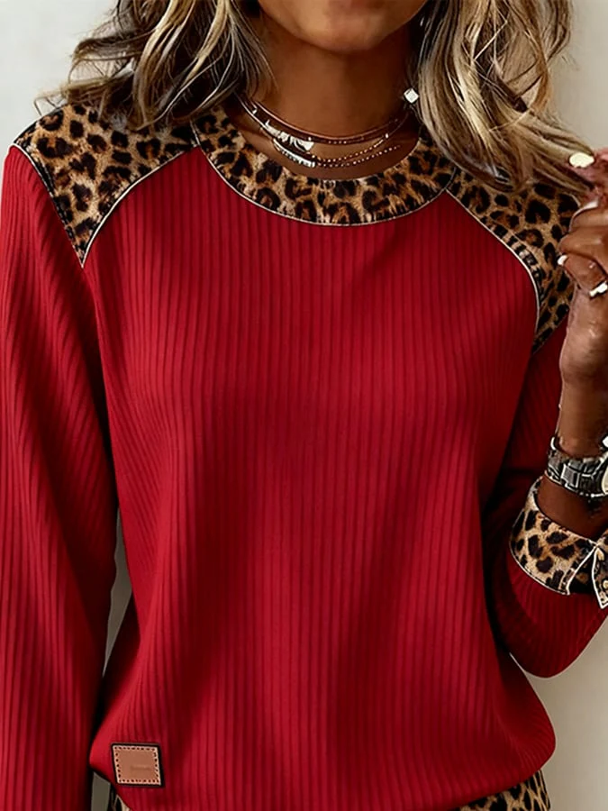 Women's Casual Round Neck Leopard Print Sweatshirt - Image 2