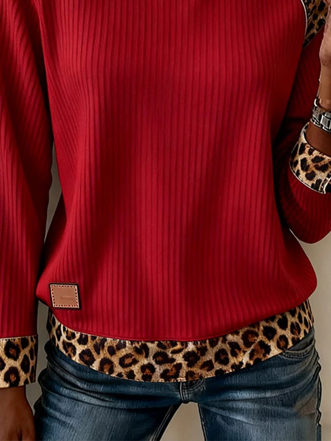 Women's Casual Round Neck Leopard Print Sweatshirt - Image 3