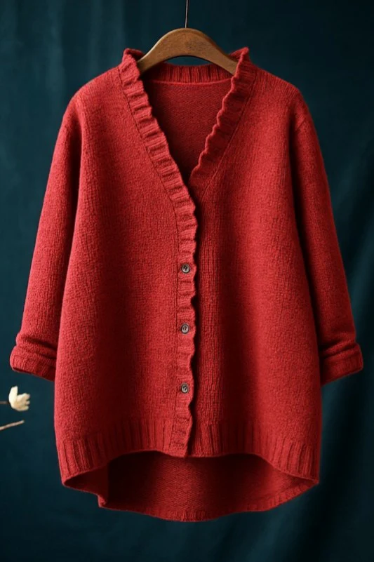 Women's Casual Ruffle Cardigan Sweater - Image 2