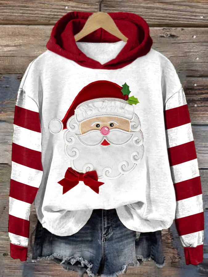Women's Casual Santa Claus Striped Hoodie - Image 2