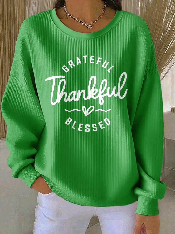 Women's Casual Vintage Grateful Thankful Blessed Textured Sweatshirt - Image 5