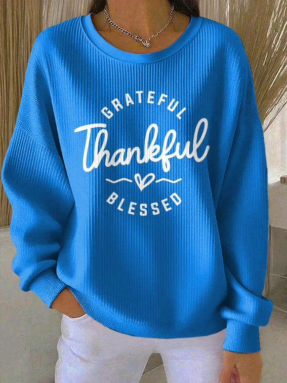 Women's Casual Vintage Grateful Thankful Blessed Textured Sweatshirt - Image 6