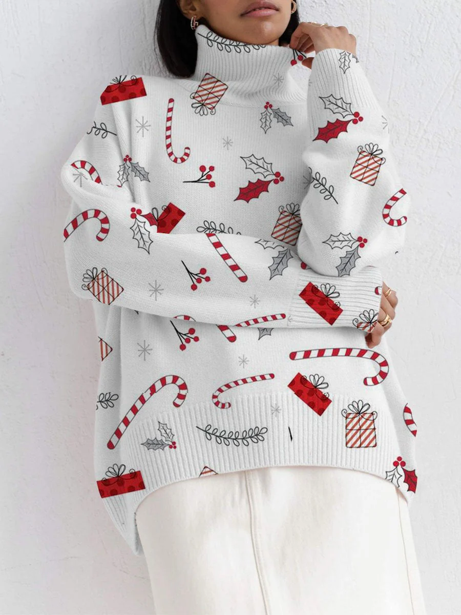 Women's Christmas Candy Cane Gift Box Long Sleeve Top
