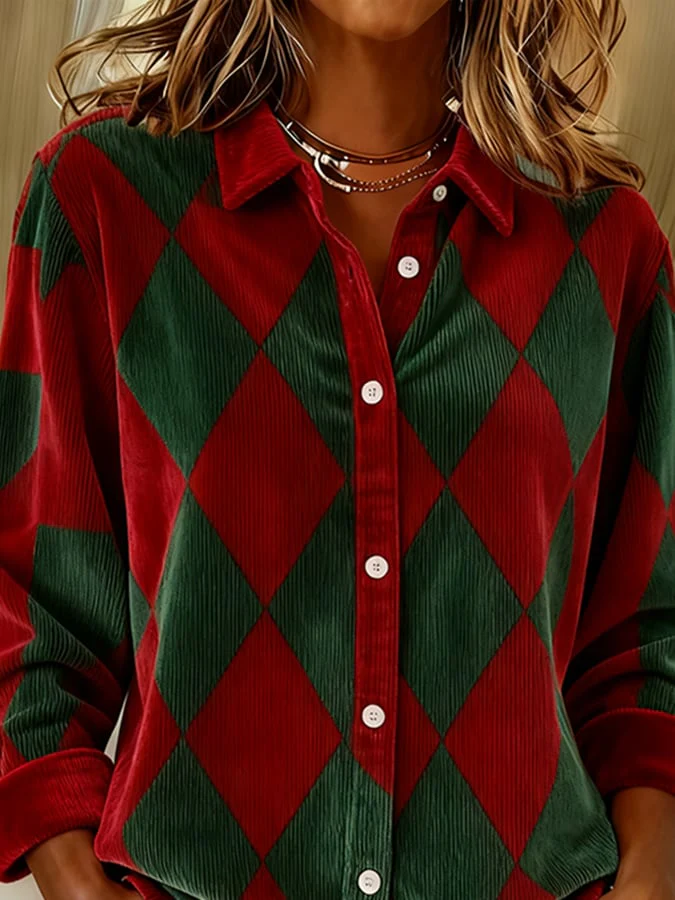Women's Christmas Contrast Plaid Shirt - Image 2