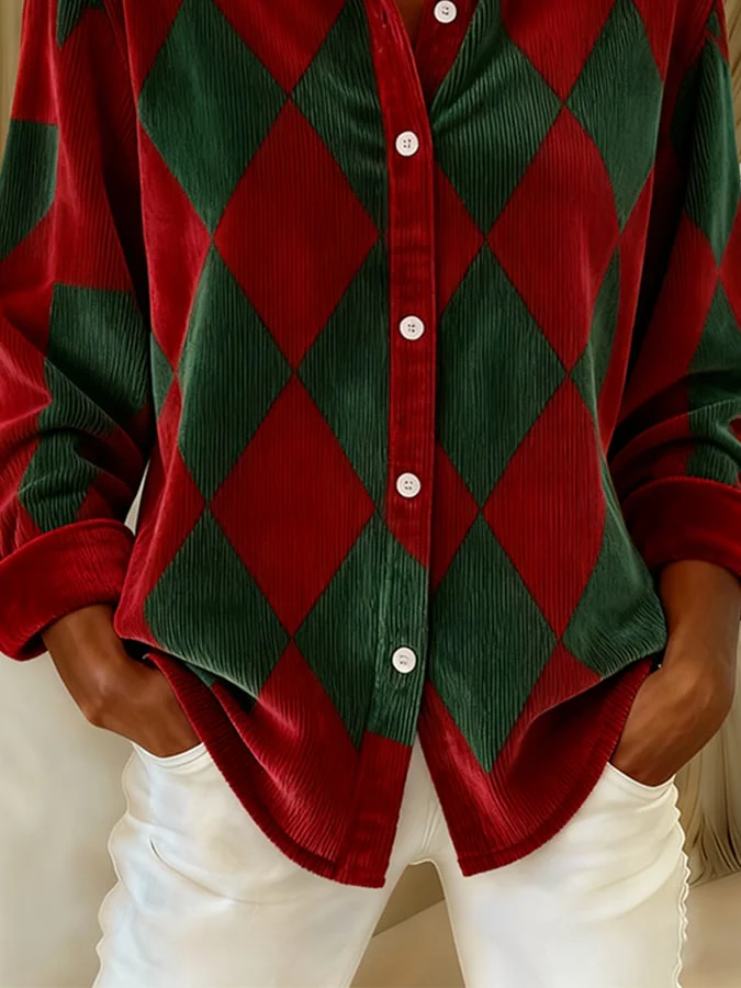 Women's Christmas Contrast Plaid Shirt - Image 3